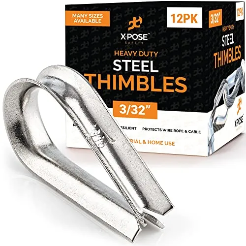 12 Pk Stainless Steel Thimbles for Wire Rope - 3/32 Inch - Marine Rigging, Sailing, Boat Anchor, Fishing, Railing, DIY, Hobby, Commercial, Industrial Applications - by Xpose Safety