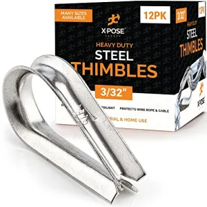 12 Pk Stainless Steel Thimbles for Wire Rope - 3/32 Inch - Marine Rigging, Sailing, Boat Anchor, Fishing, Railing, DIY, Hobby, Commercial, Industrial Applications - by Xpose Safety