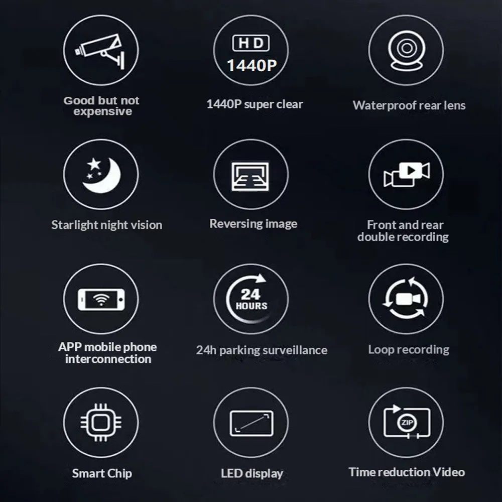 1440P WiFi Dash Cam | Dual Front and Rear Video DVR Recorder | Night Vision Kit