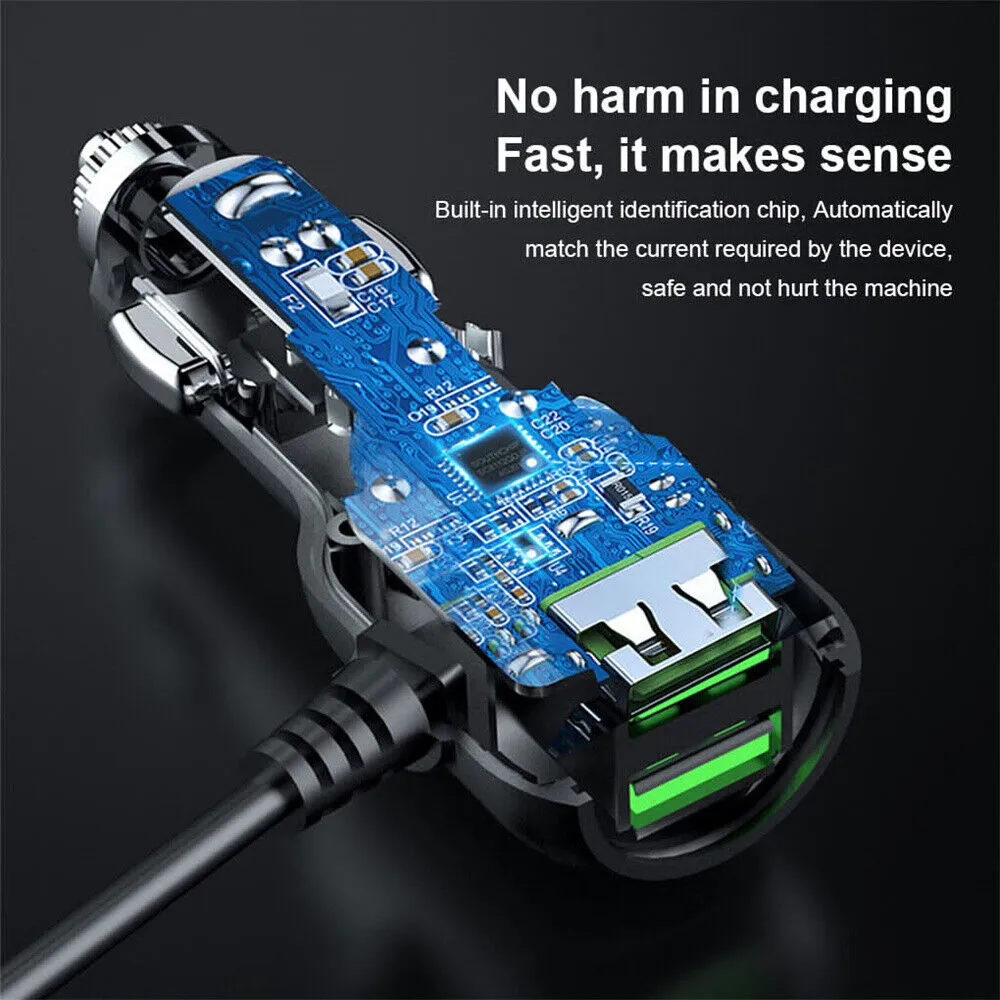 2 in 1 Dash Cam Car Charger | Double USB 5V3.5A QC3.0 Fast | 3.5M Cable