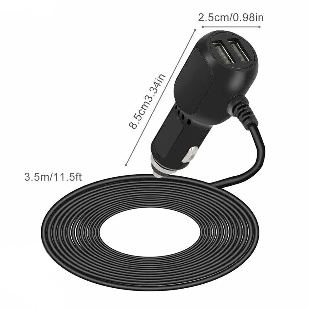 2 in 1 Dash Cam Car Charger | Double USB 5V3.5A QC3.0 Fast | 3.5M Cable