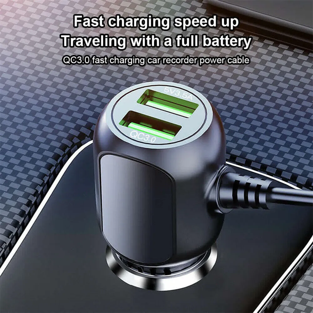 2 in 1 Dash Cam Car Charger | Double USB 5V3.5A QC3.0 Fast | 3.5M Cable