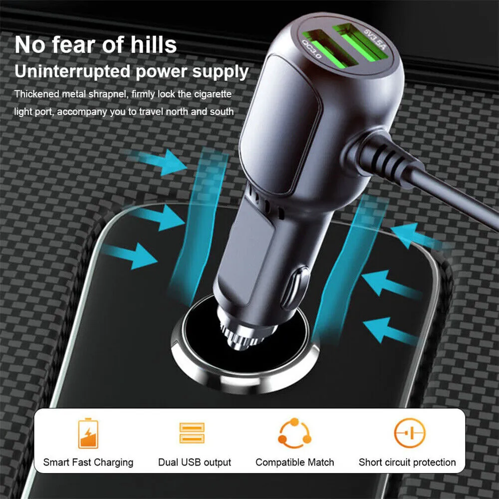 2 in 1 Dash Cam Car Charger | Double USB 5V3.5A QC3.0 Fast | 3.5M Cable