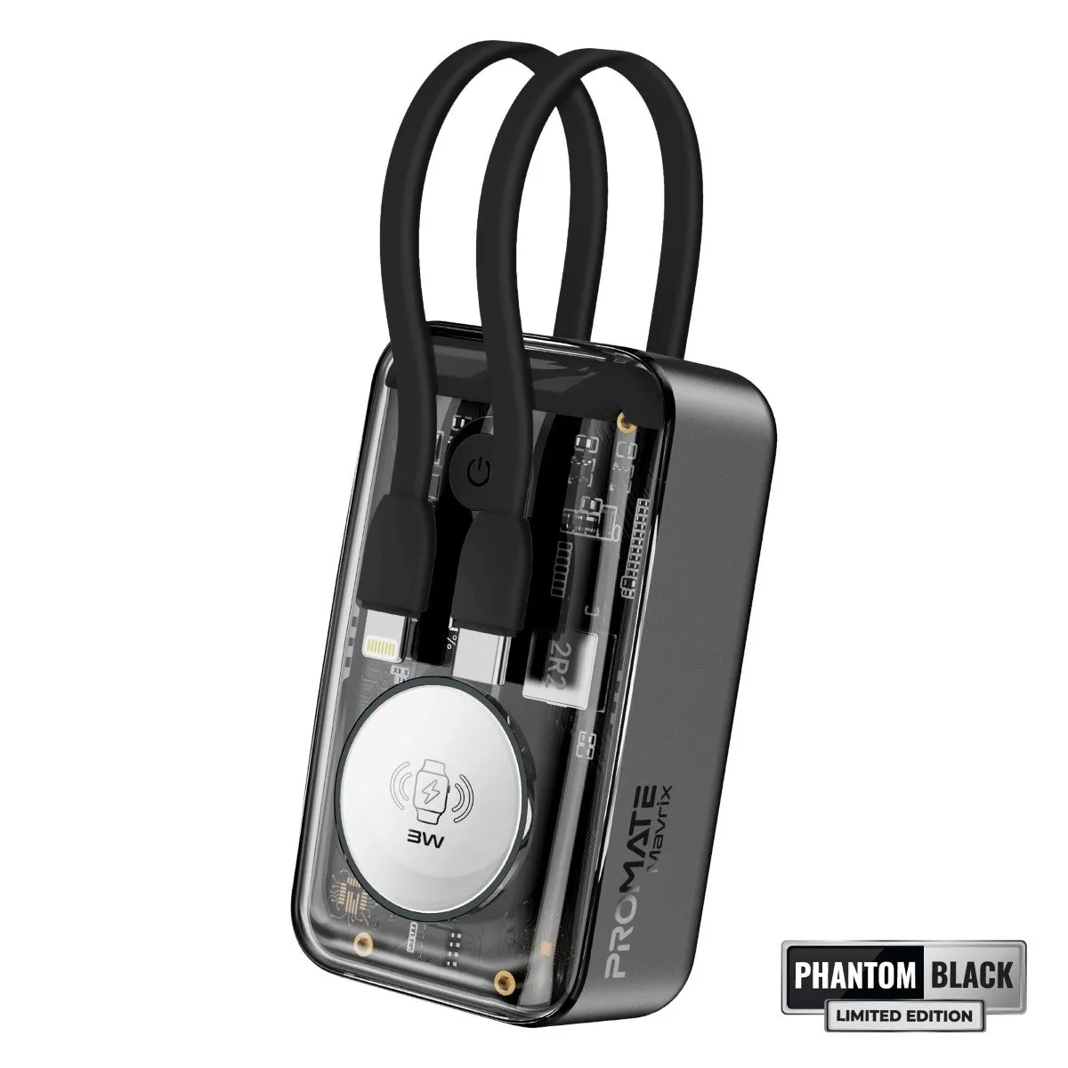 35W Transparent Smartphone and Apple Watch Charging Power Bank with USB-C & Lightning Cable