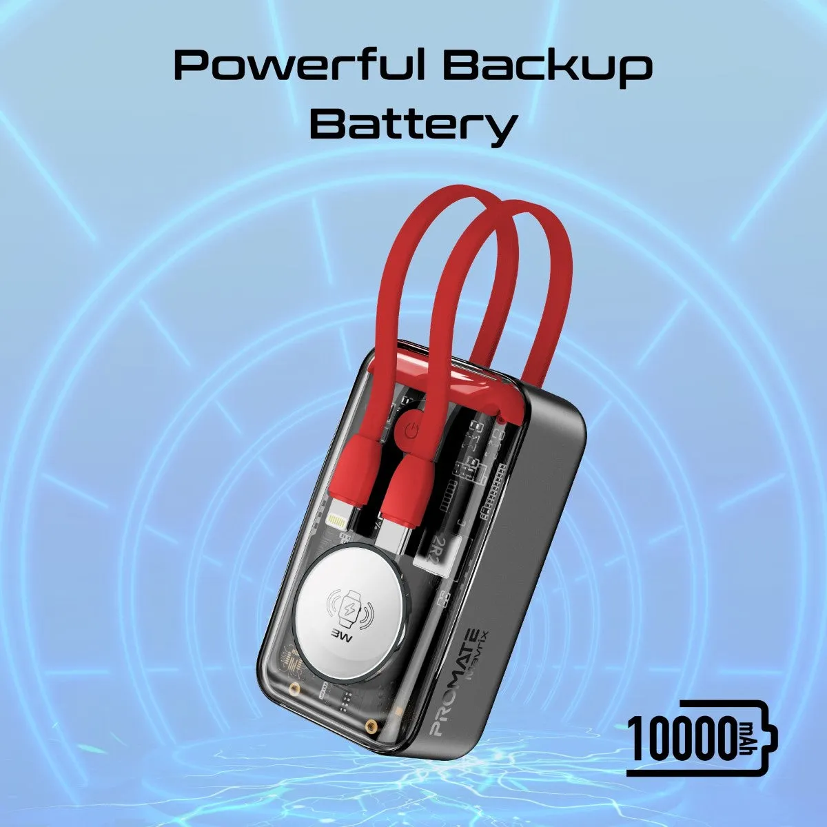 35W Transparent Smartphone and Apple Watch Charging Power Bank with USB-C & Lightning Cable