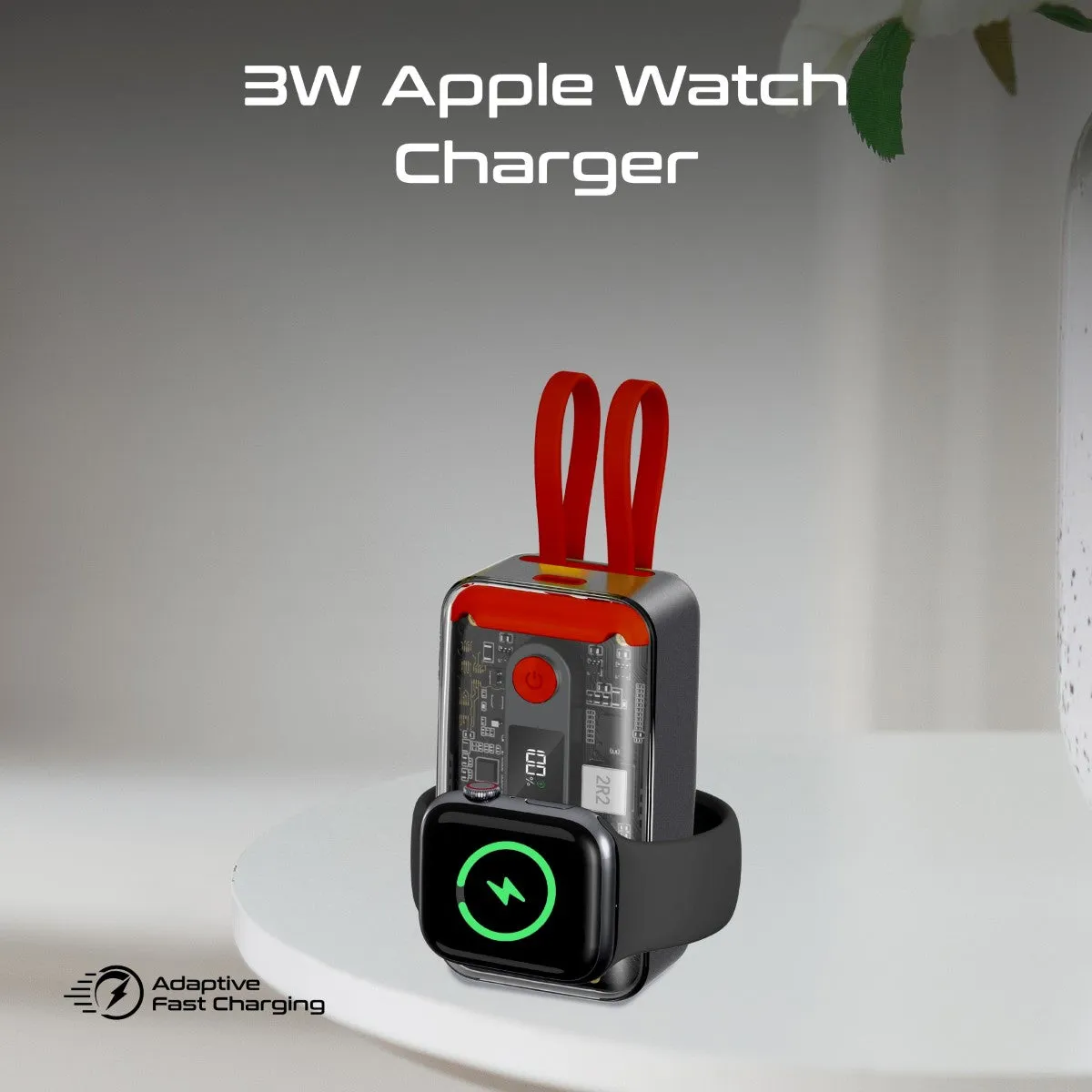 35W Transparent Smartphone and Apple Watch Charging Power Bank with USB-C & Lightning Cable