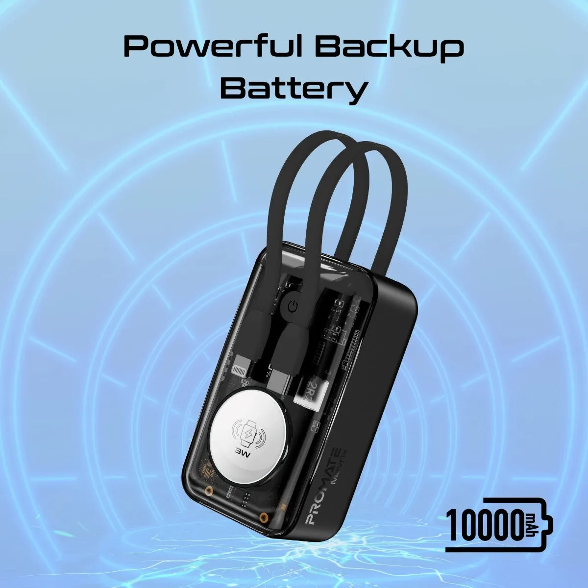 35W Transparent Smartphone and Apple Watch Charging Power Bank with USB-C & Lightning Cable
