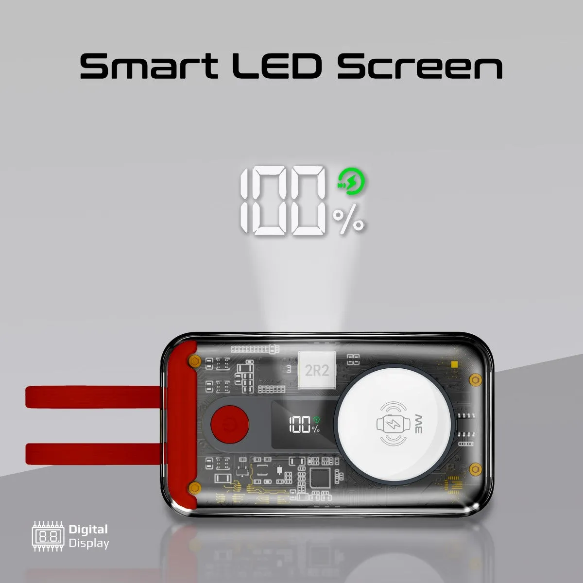 35W Transparent Smartphone and Apple Watch Charging Power Bank with USB-C & Lightning Cable