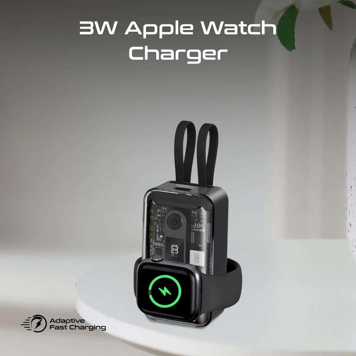 35W Transparent Smartphone and Apple Watch Charging Power Bank with USB-C & Lightning Cable