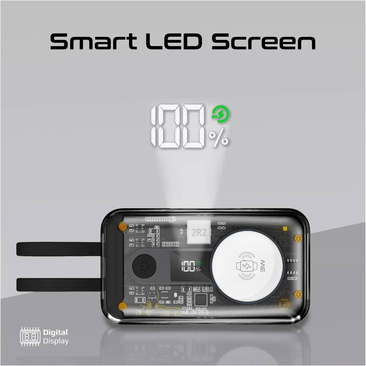 35W Transparent Smartphone and Apple Watch Charging Power Bank with USB-C & Lightning Cable