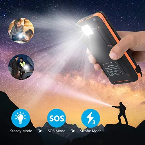 ADDTOP Solar Charger 25000mAh Portable Solar Power Bank with Dual 2.1A Outputs Outdoor External Battery Pack Compatible Most Smart Phones, Tablets and More