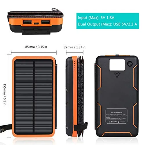ADDTOP Solar Charger 25000mAh Portable Solar Power Bank with Dual 2.1A Outputs Outdoor External Battery Pack Compatible Most Smart Phones, Tablets and More