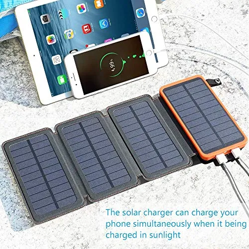 ADDTOP Solar Charger 25000mAh Portable Solar Power Bank with Dual 2.1A Outputs Outdoor External Battery Pack Compatible Most Smart Phones, Tablets and More