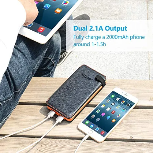 ADDTOP Solar Charger 25000mAh Portable Solar Power Bank with Dual 2.1A Outputs Outdoor External Battery Pack Compatible Most Smart Phones, Tablets and More