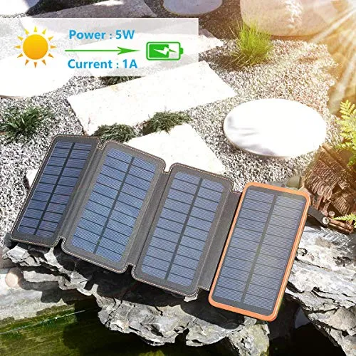 ADDTOP Solar Charger 25000mAh Portable Solar Power Bank with Dual 2.1A Outputs Outdoor External Battery Pack Compatible Most Smart Phones, Tablets and More