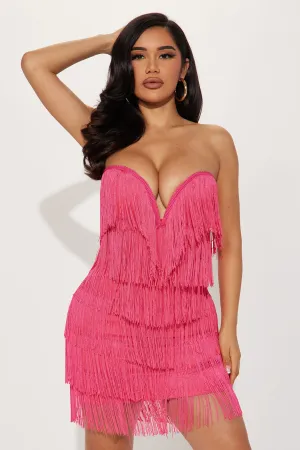 Amiah Fringe Mini Dress - Hot Pink