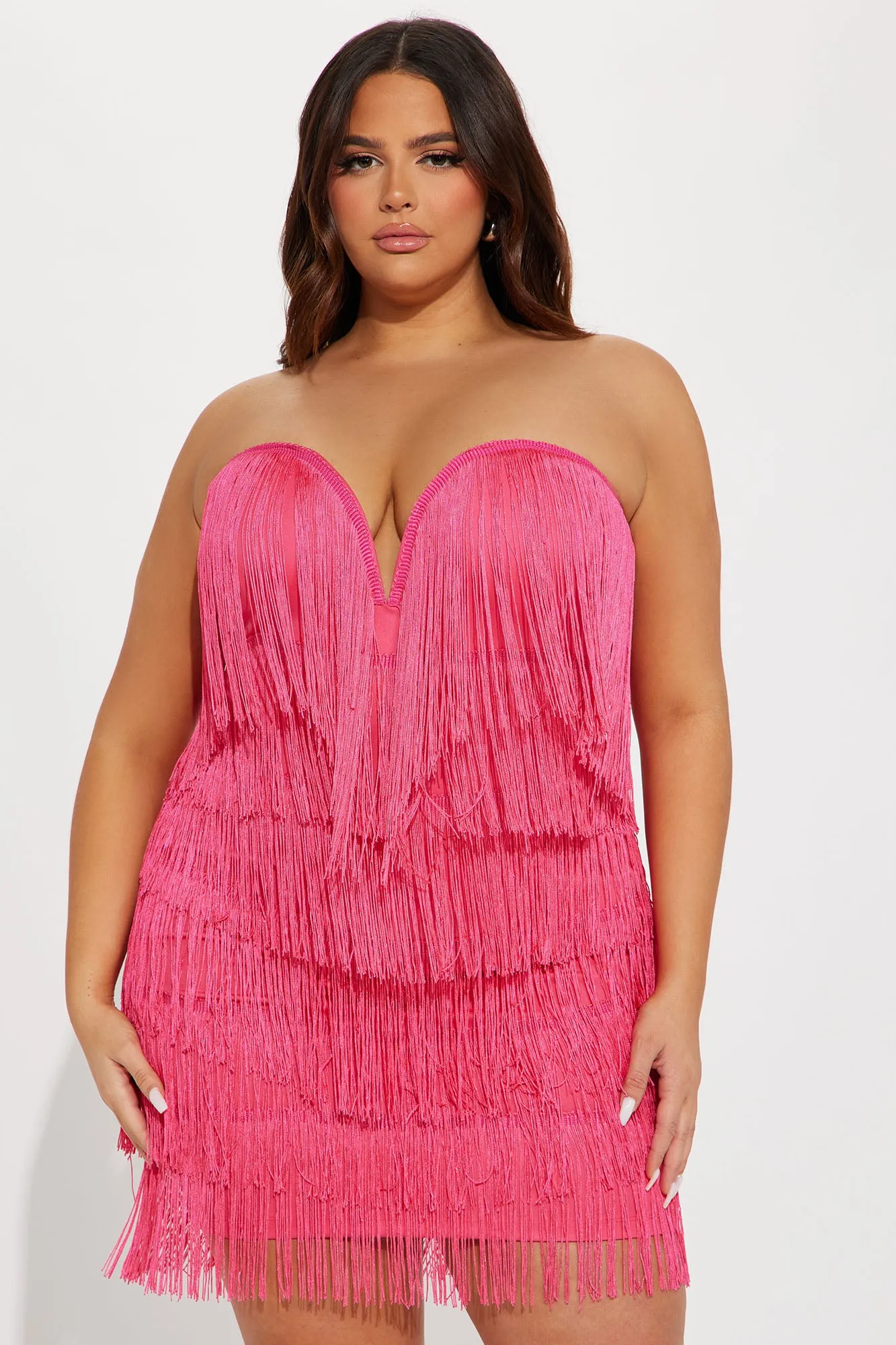 Amiah Fringe Mini Dress - Hot Pink