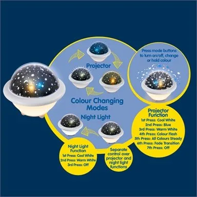 Arlec UFO LED Projector Night Light Colour White 6 Functions