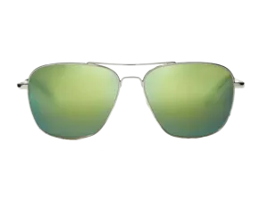 Bajio Sunglasses Snipes Silver Gloss Frame Green Glass Lenses