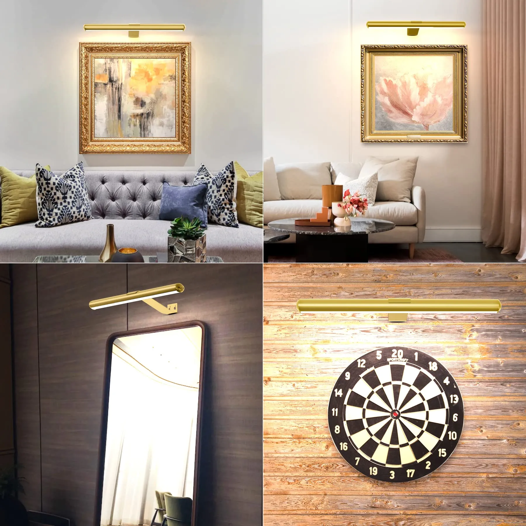 Battery Picture Lights 16.5inch-2PACK ,Wireless Rechargeable Painting Light for Art with Remote,Full Metal Led Picture Lights Dimmable Wall Light for Portraits,Dartboard,Gallery-Gold with Patent