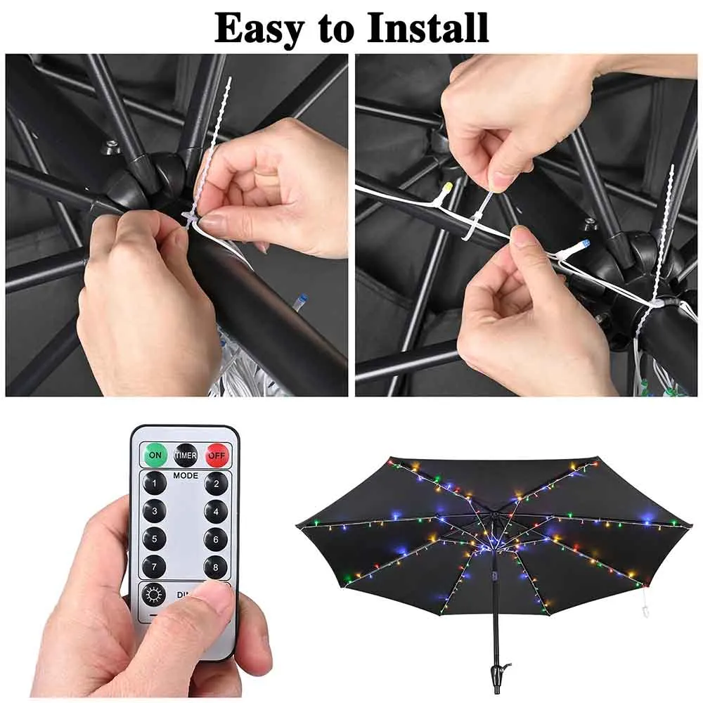 DIY Outdoor Umbrella Lights Battery Operated 7-9ft 6-Rib