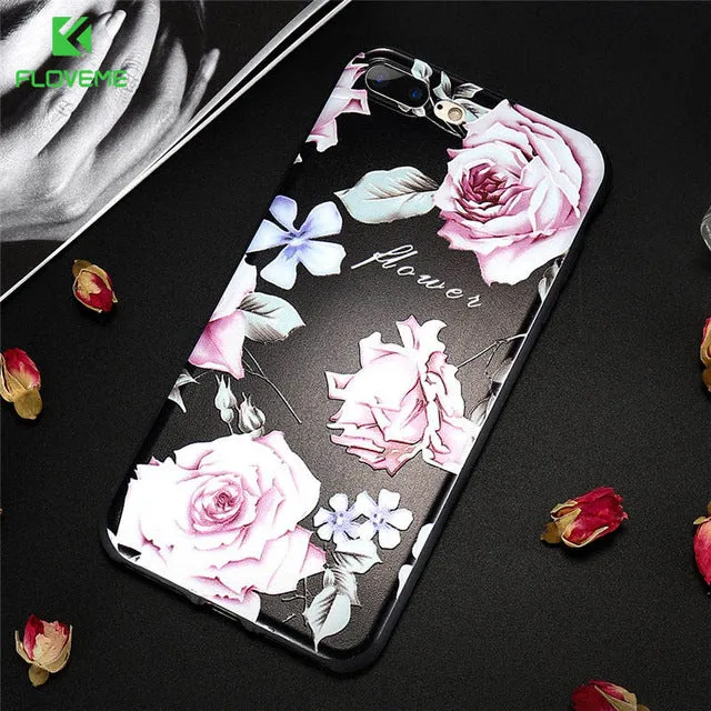 FLOVEME 3D Flower Soft Phone Case For iPhone 6 6s Relief Rose Silicon Cases For iPhone 7 5s 5 8 8 Plus Cute Floral Cover Capinha