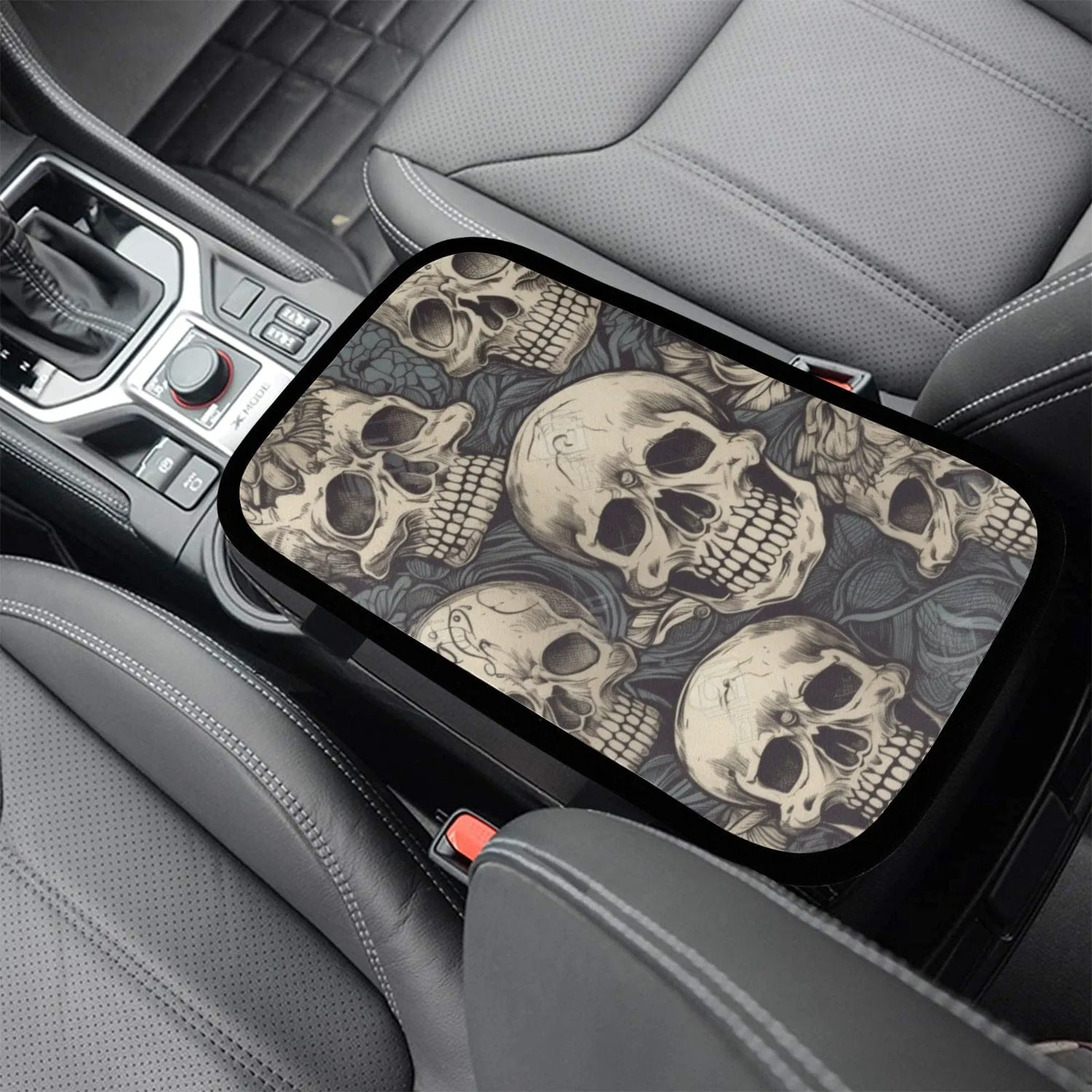 Gray Gothic Skulls Pattern Auto Console Cover Car Armrest Cover