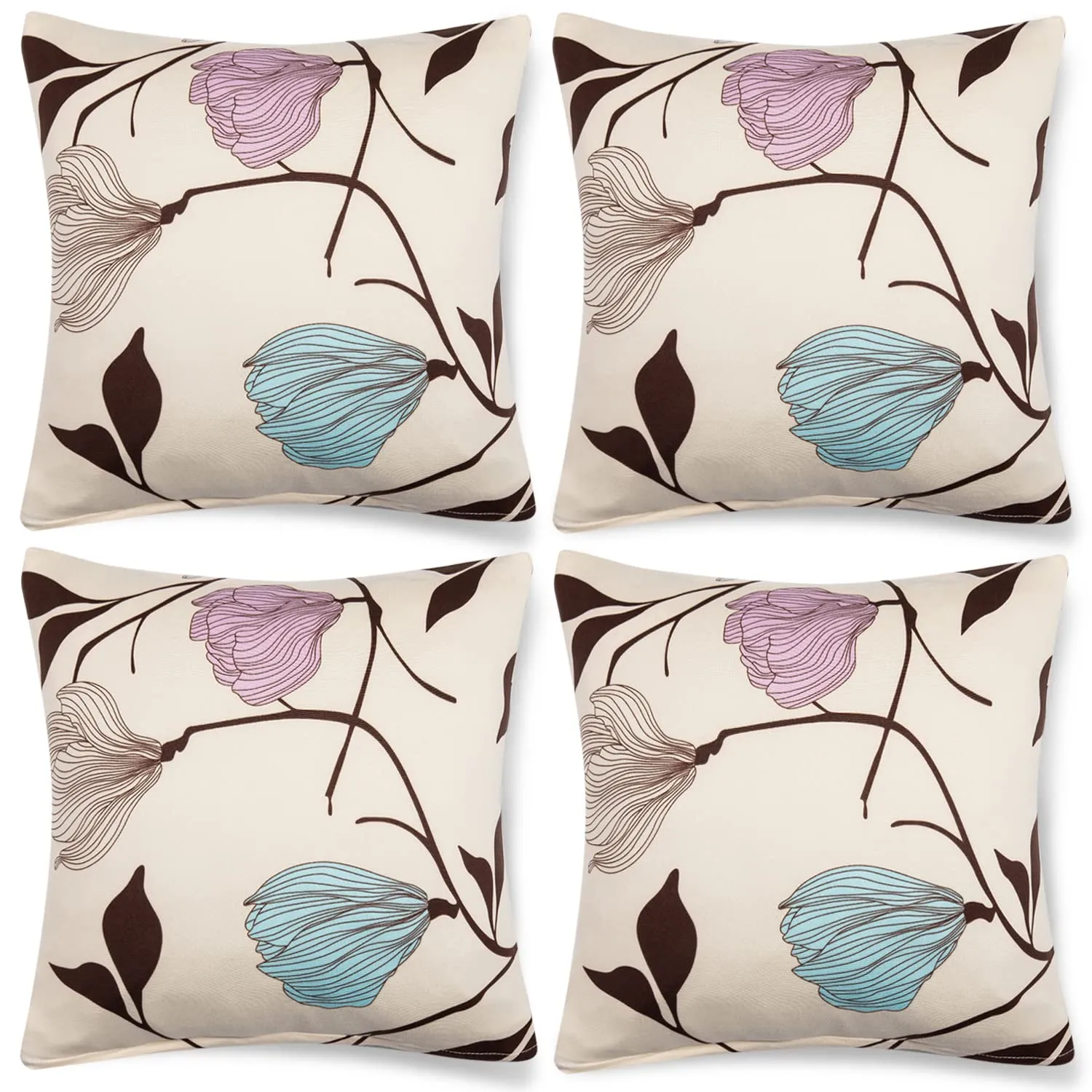 HOKIPO 95% Polyester 5% Spandex Stretchable Cushion Cover 16X16 Pack of 4 (Ar-4098-D20*4) (Beige)