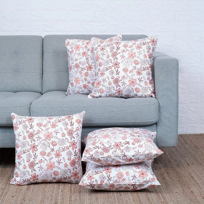 Iris Floral Cushion Cover (Maroon) - Set Of Five
