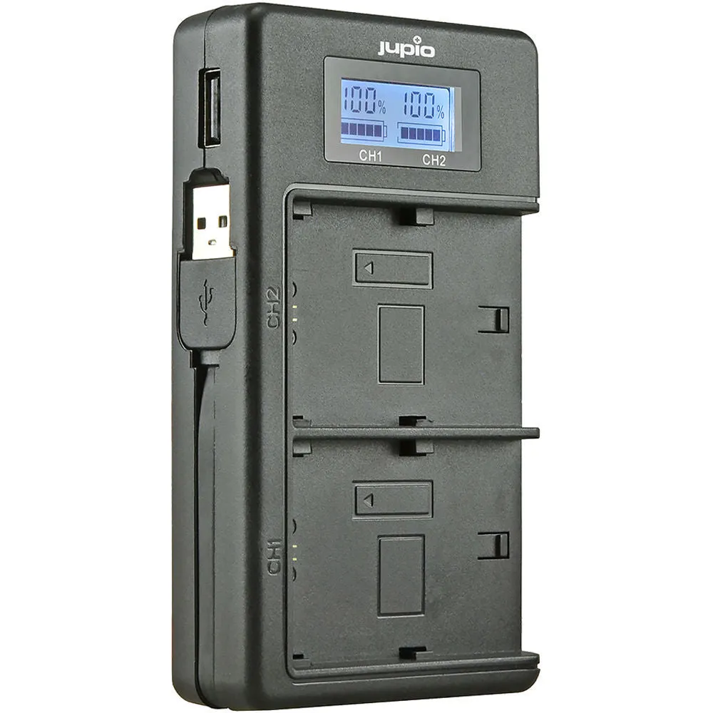 Jupio Dedicated Duo USB Charger with LCD for Sony NP-FM50, NP-F550/F750/F970 Batteries