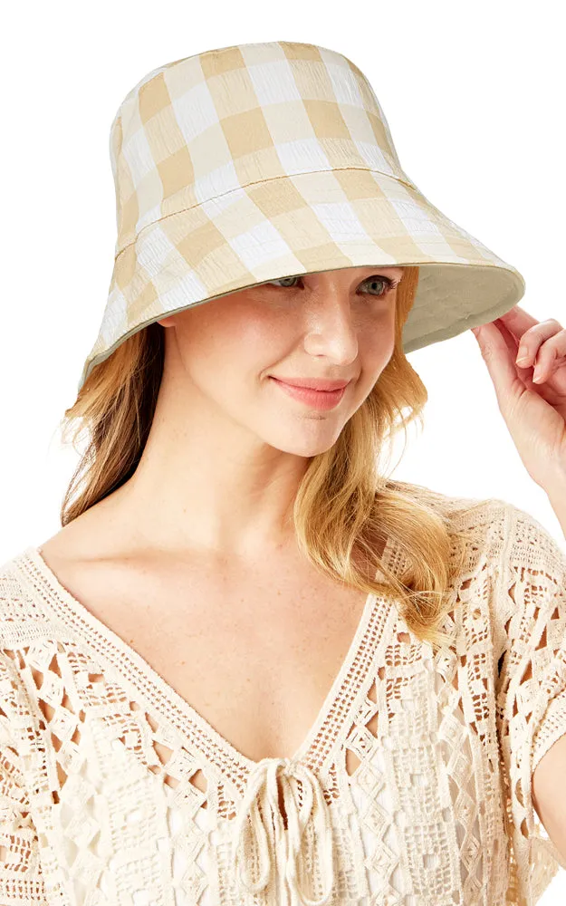 LOH192 Plaid & Solid Reversible Wired Brim Bucket Hat