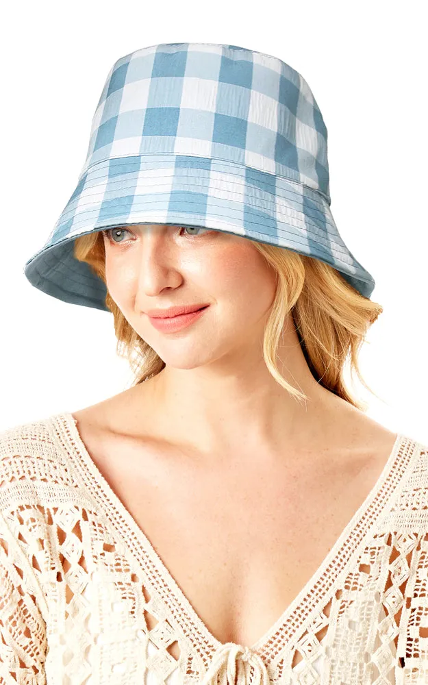 LOH192 Plaid & Solid Reversible Wired Brim Bucket Hat