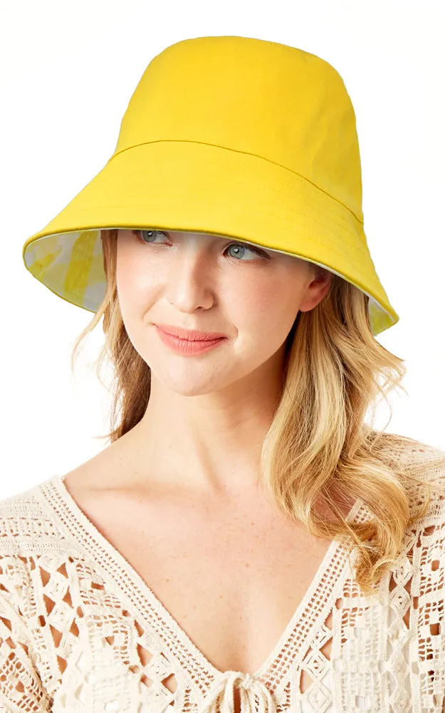 LOH192 Plaid & Solid Reversible Wired Brim Bucket Hat