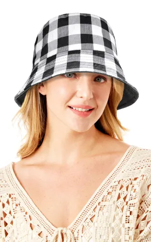 LOH192 Plaid & Solid Reversible Wired Brim Bucket Hat