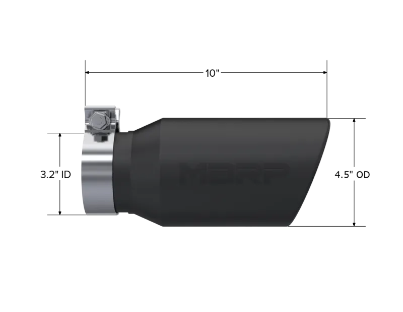 MBRP Universal Tip 4.5in OD / 3.2in Inlet / 10in Length / Angled Cut Rolled End - Black