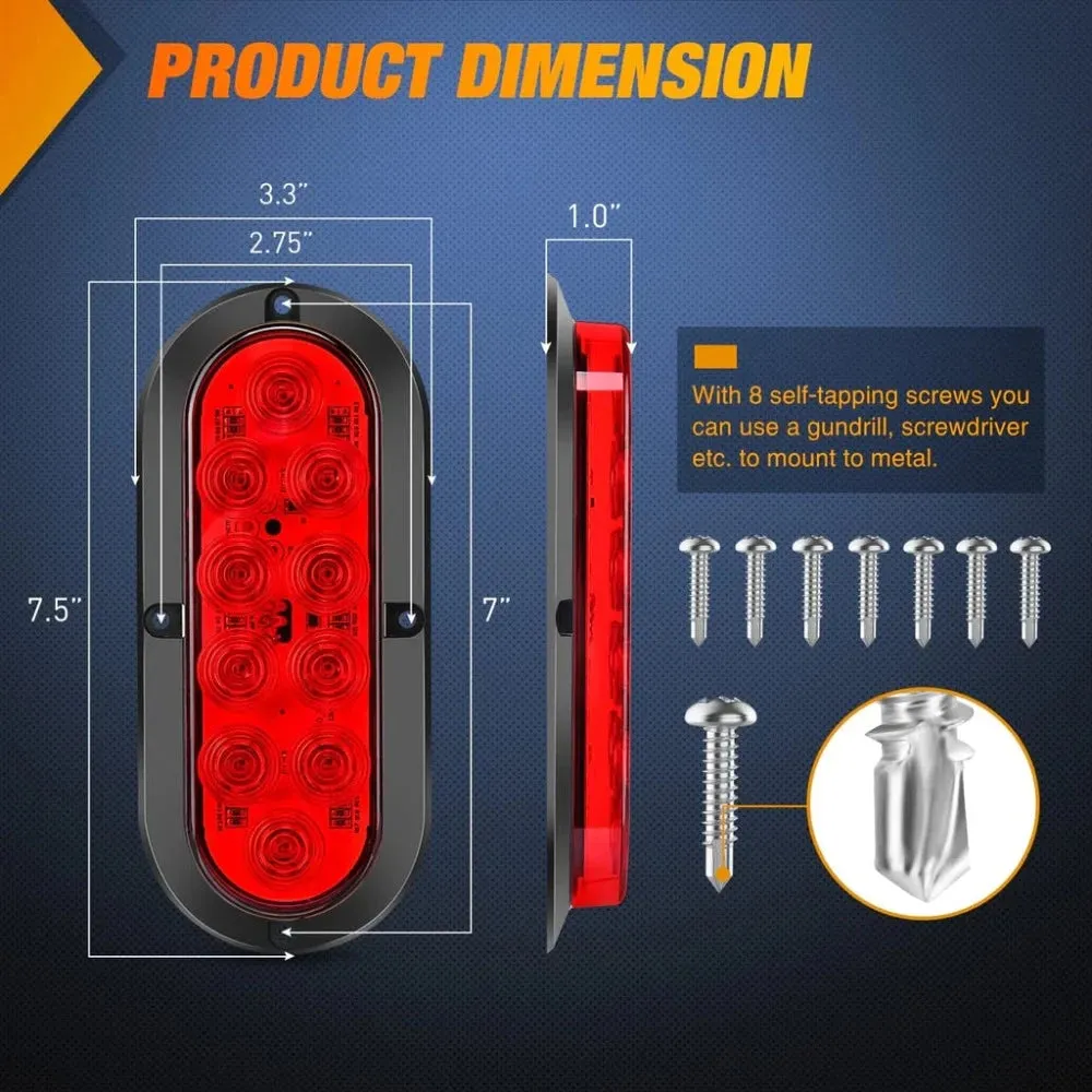 Nilight 6” Oval Trailer Tail Lights 2pcs