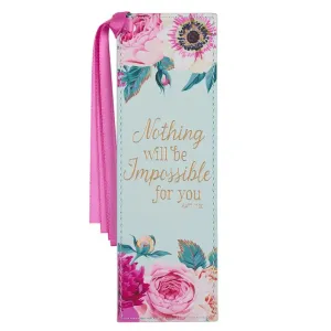 Nothing Will Be Impossible Mint Green Floral Faux Leather Bookmark