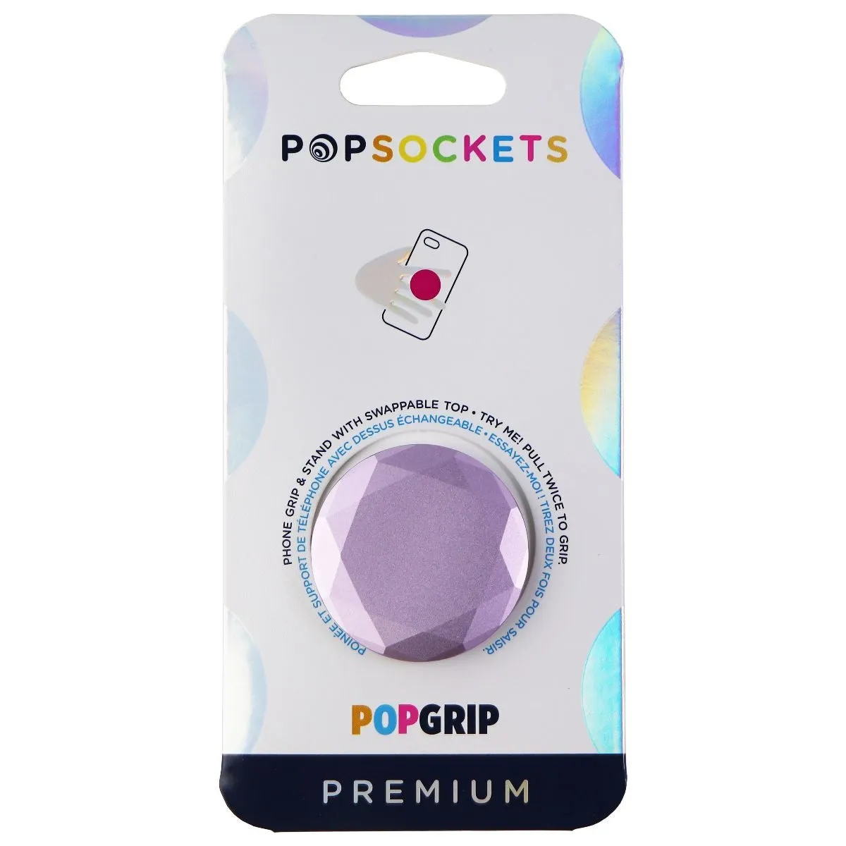 PopSockets PopGrip Stand and Grip with Swappable Top - Metallic Diamond Lilac