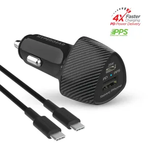 SpeedBoost 25W USB-C PD   12W USB Fast Car Charger with PPS | Includes 4ft USB-C Cable | Black