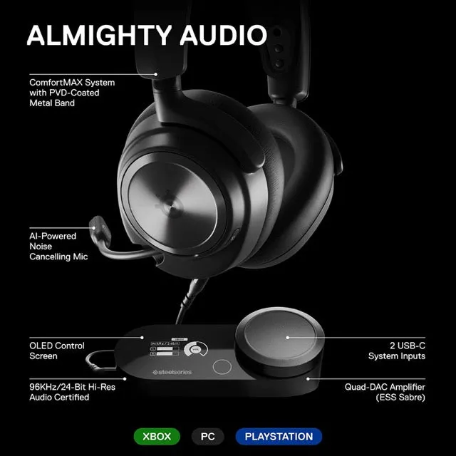 SteelSeries Headset Arctis Nova Pro Multi-System Gaming Headset (Premium Hi-Fi Drivers/Hi-Res Audio/360° Spatial Audio/GameDAC Gen 2)