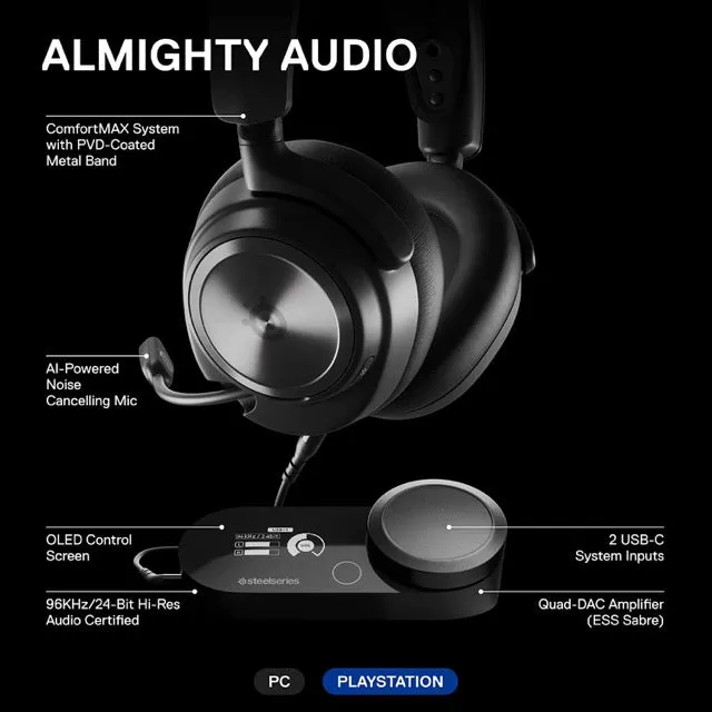 SteelSeries Headset Arctis Nova Pro Multi-System Gaming Headset (Premium Hi-Fi Drivers/Hi-Res Audio/360° Spatial Audio/GameDAC Gen 2)