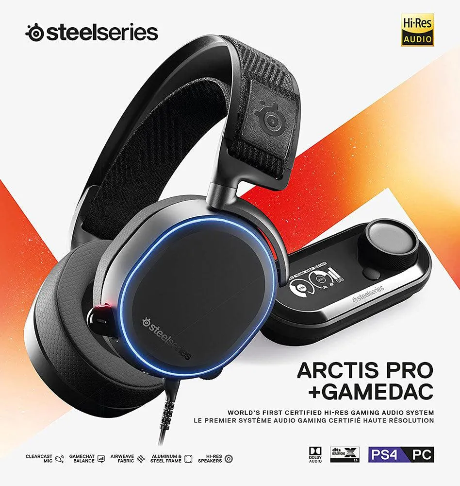 SteelSeries Headset Arctis Pro   GameDAC Wired Gaming Headset - Certified Hi-Res Audio - Dedicated DAC and Amp - for PS5/PS4 and PC - Black