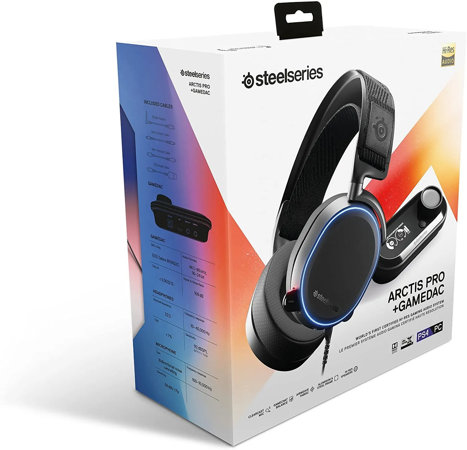 SteelSeries Headset Arctis Pro   GameDAC Wired Gaming Headset - Certified Hi-Res Audio - Dedicated DAC and Amp - for PS5/PS4 and PC - Black