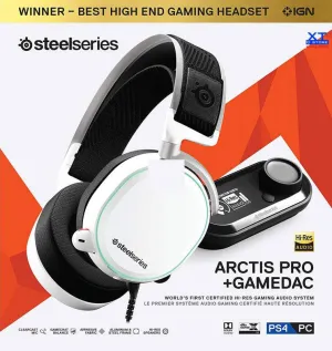 SteelSeries Headset Arctis Pro   GameDAC Wired Gaming Headset - Certified Hi-Res Audio - Dedicated DAC and Amp - for PS5/PS4 and PC - White