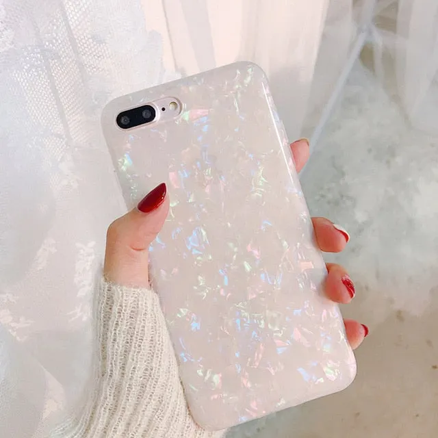 USLION Glitter Phone Case For iPhone 7 8 Plus Dream Shell Pattern Cases For iPhone X 8 7 6 6S Plus Soft TPU Silicone Back Cover