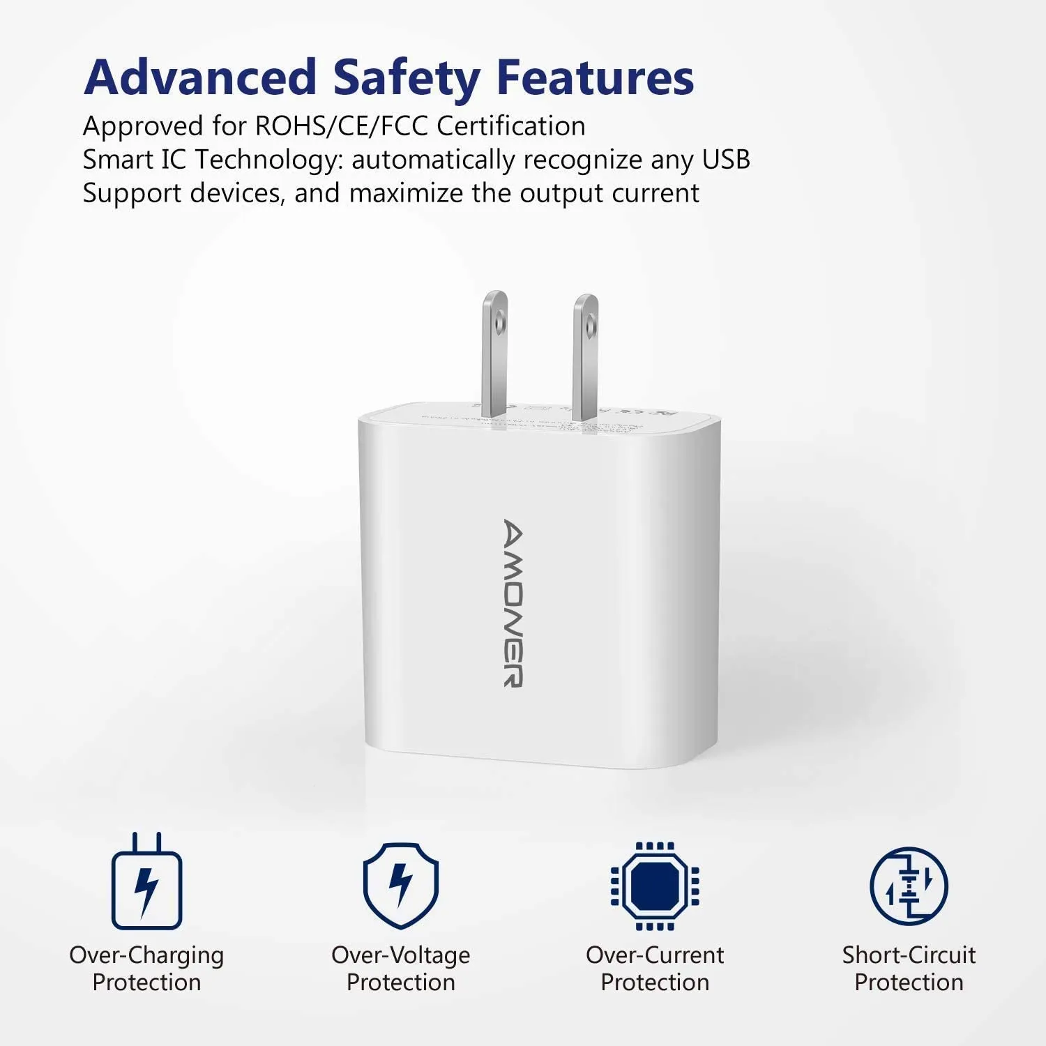 Wall Charger, Amoner Upgraded 2Pack 15W 3-Port USB Plug Cube Portable
