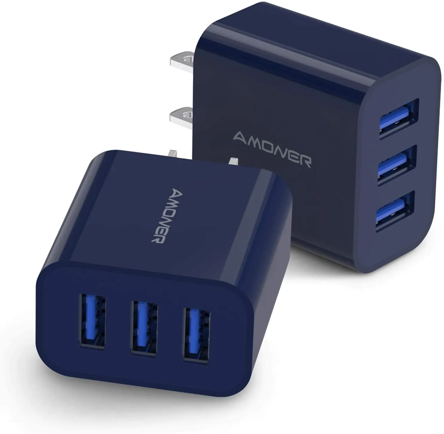 Wall Charger, Amoner Upgraded 2Pack 15W 3-Port USB Plug Cube Portable