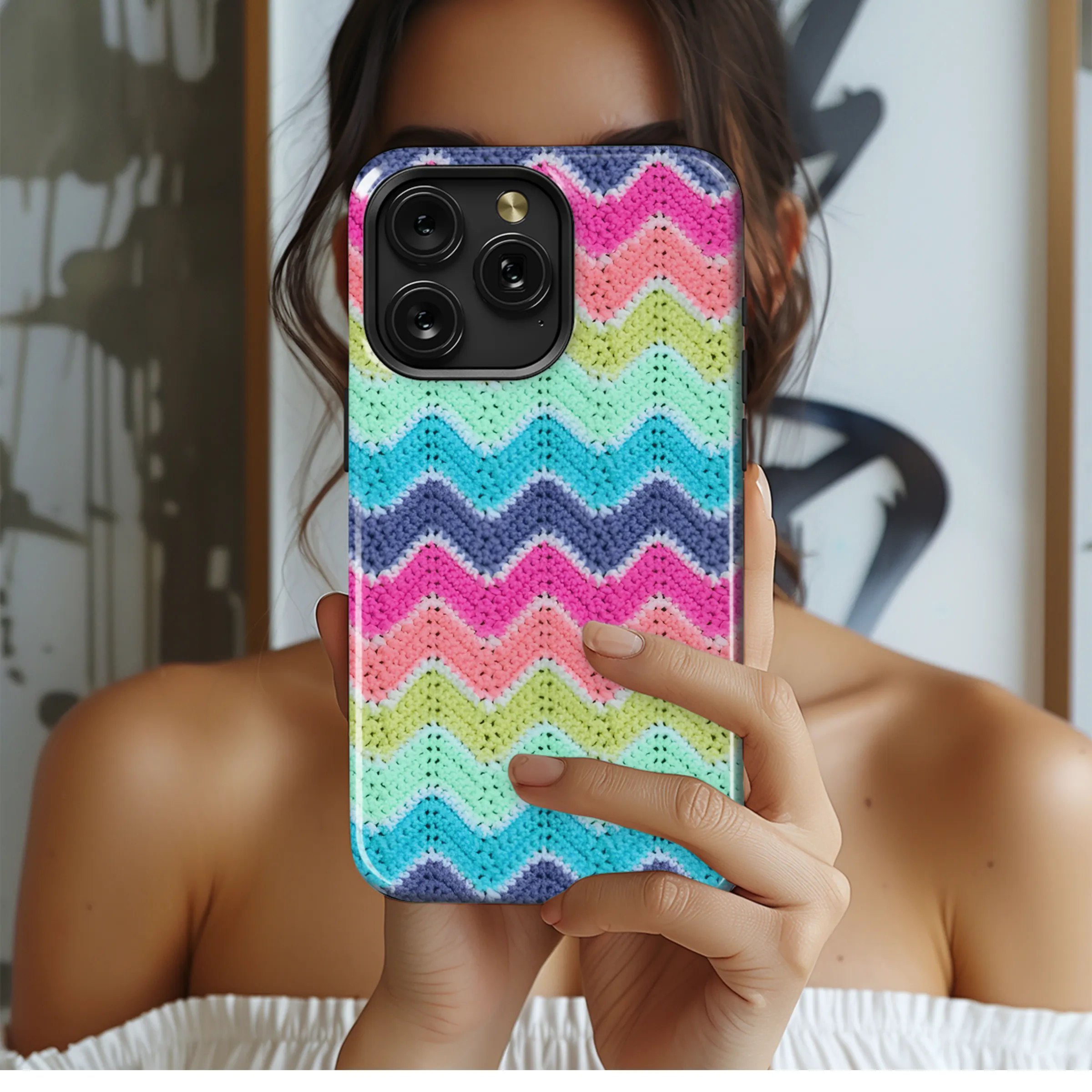 Zigzag Crochet Phone Case iPhone Samsung Cover Pixel 3854