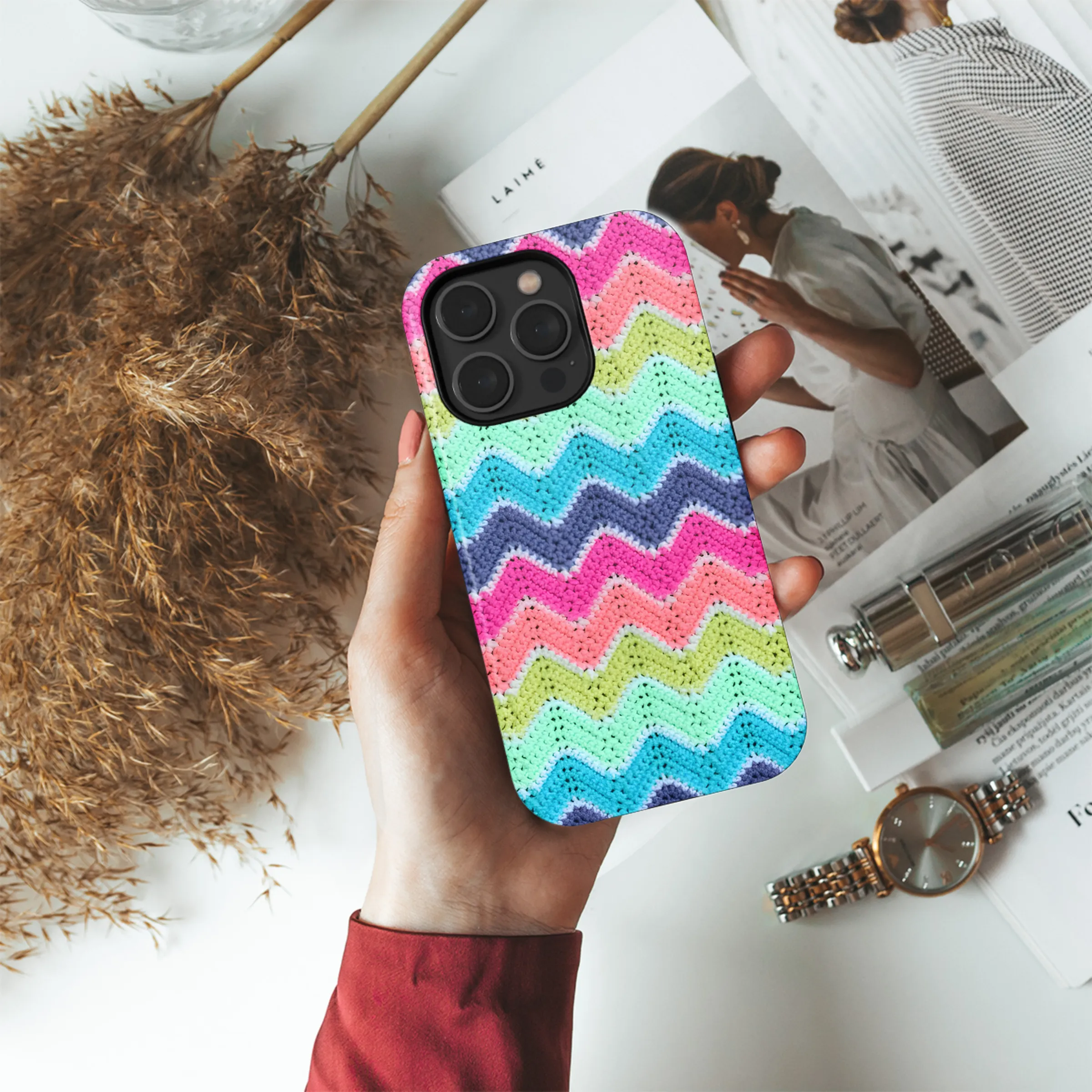 Zigzag Crochet Phone Case iPhone Samsung Cover Pixel 3854