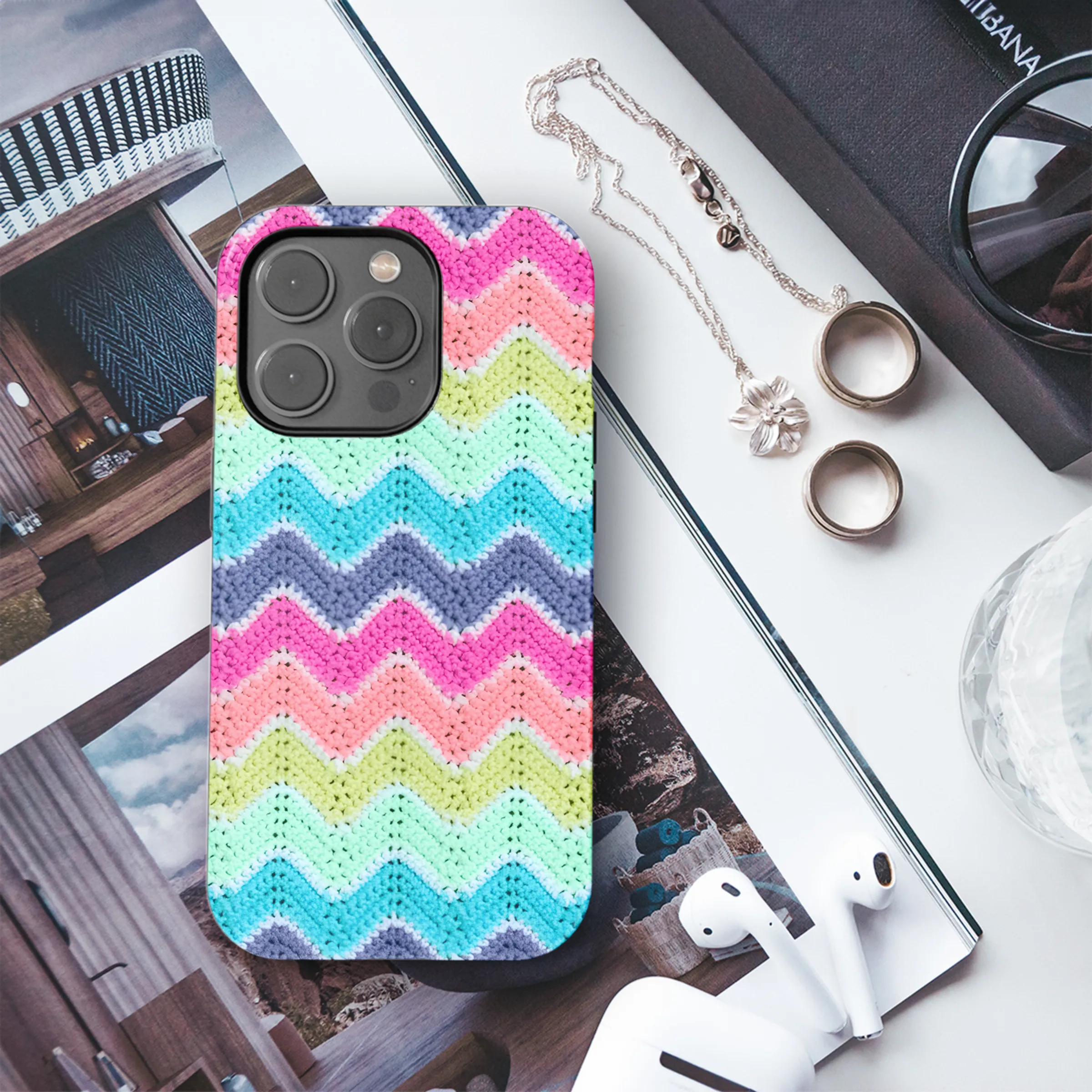 Zigzag Crochet Phone Case iPhone Samsung Cover Pixel 3854
